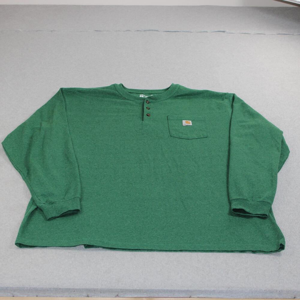 Carhartt Shirt Mens 3XLT Green Long Sleeve Henley Pocket Workwear Loose Classic